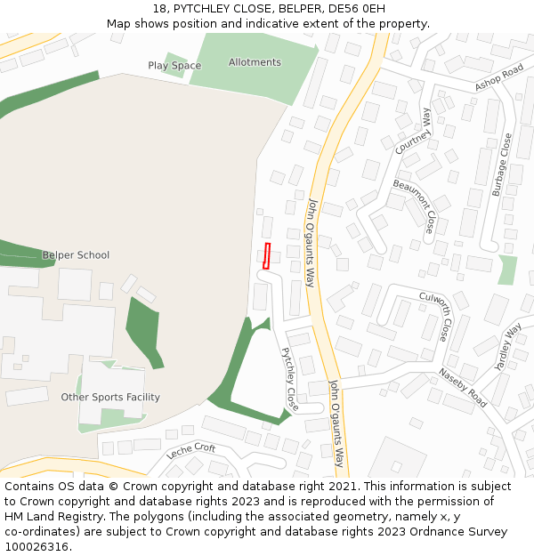 18, PYTCHLEY CLOSE, BELPER, DE56 0EH: Location map and indicative extent of plot