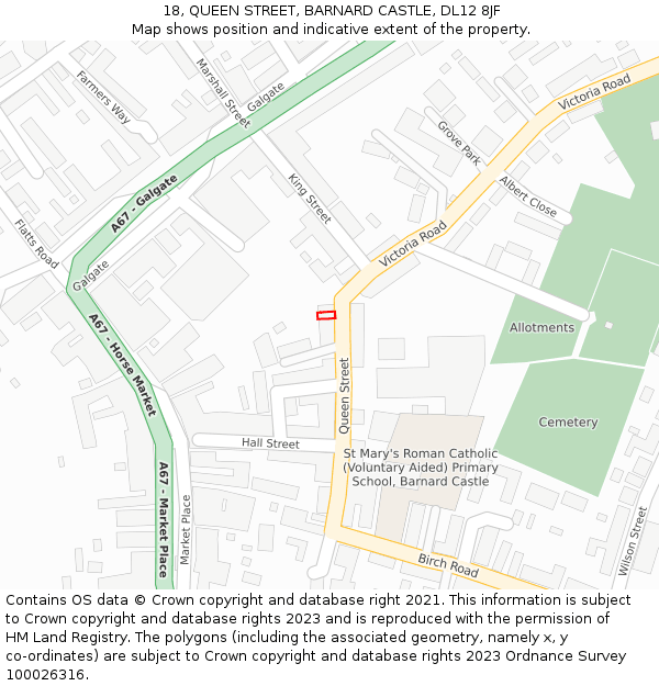 18, QUEEN STREET, BARNARD CASTLE, DL12 8JF: Location map and indicative extent of plot