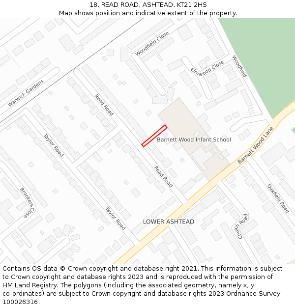 18, READ ROAD, ASHTEAD, KT21 2HS: Location map and indicative extent of plot