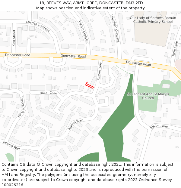 18, REEVES WAY, ARMTHORPE, DONCASTER, DN3 2FD: Location map and indicative extent of plot