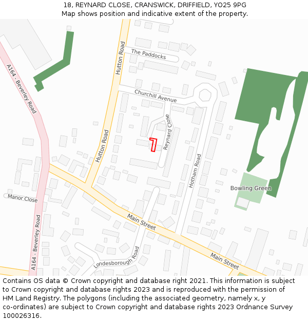 18, REYNARD CLOSE, CRANSWICK, DRIFFIELD, YO25 9PG: Location map and indicative extent of plot