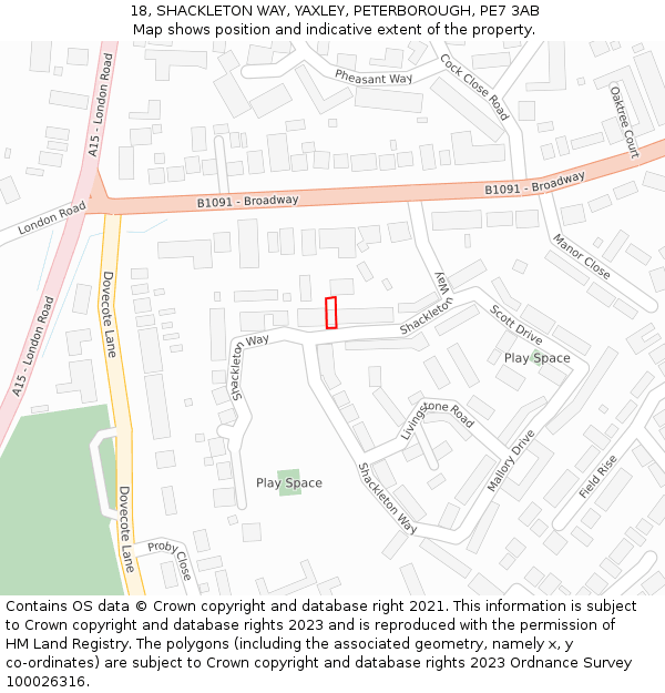 18, SHACKLETON WAY, YAXLEY, PETERBOROUGH, PE7 3AB: Location map and indicative extent of plot