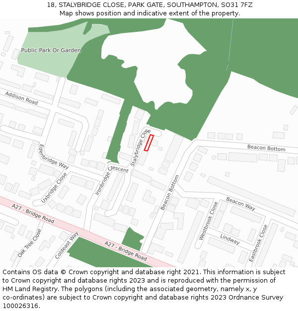 18, STALYBRIDGE CLOSE, PARK GATE, SOUTHAMPTON, SO31 7FZ: Location map and indicative extent of plot