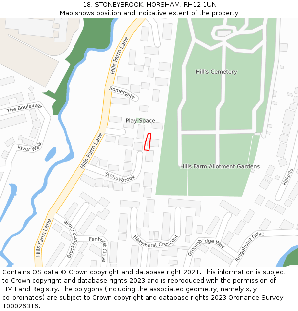 18, STONEYBROOK, HORSHAM, RH12 1UN: Location map and indicative extent of plot