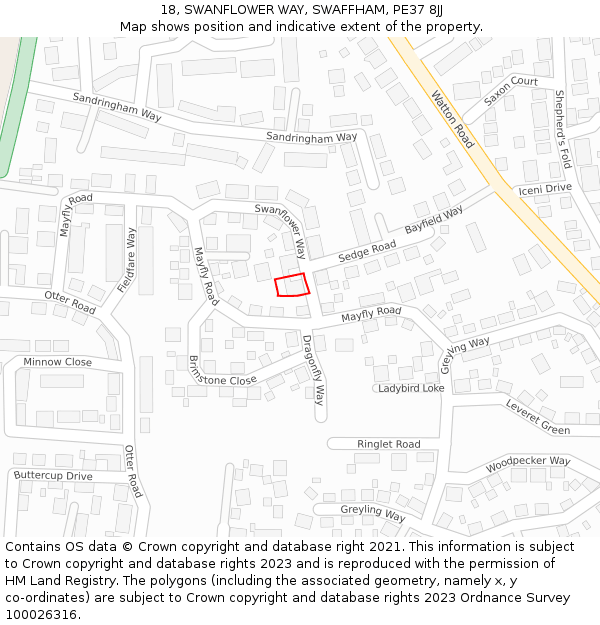 18, SWANFLOWER WAY, SWAFFHAM, PE37 8JJ: Location map and indicative extent of plot