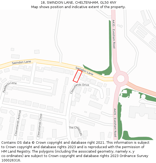 18, SWINDON LANE, CHELTENHAM, GL50 4NY: Location map and indicative extent of plot