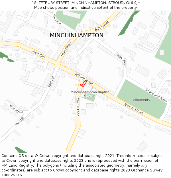 18, TETBURY STREET, MINCHINHAMPTON, STROUD, GL6 9JH: Location map and indicative extent of plot