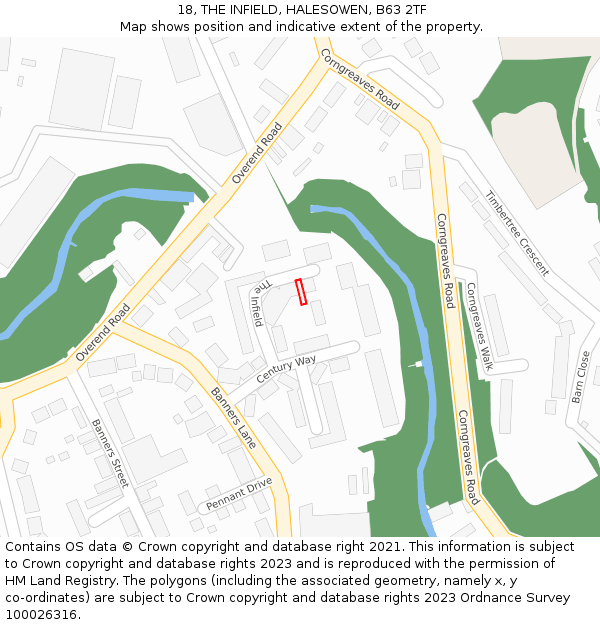 18, THE INFIELD, HALESOWEN, B63 2TF: Location map and indicative extent of plot