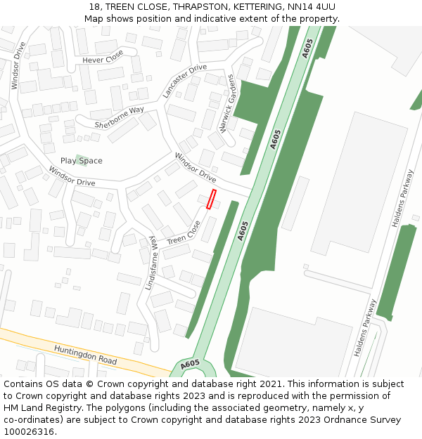 18, TREEN CLOSE, THRAPSTON, KETTERING, NN14 4UU: Location map and indicative extent of plot