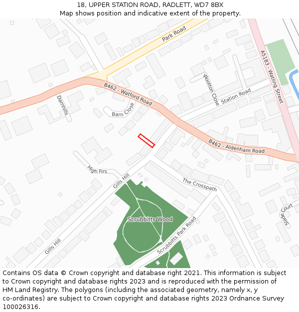 18, UPPER STATION ROAD, RADLETT, WD7 8BX: Location map and indicative extent of plot