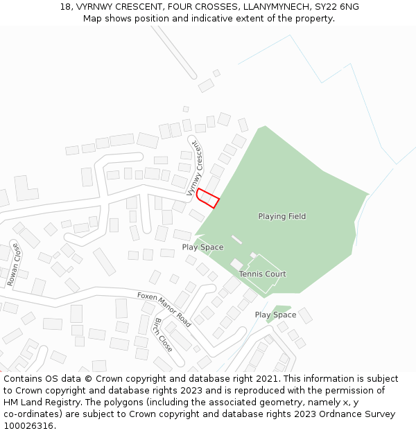 18, VYRNWY CRESCENT, FOUR CROSSES, LLANYMYNECH, SY22 6NG: Location map and indicative extent of plot
