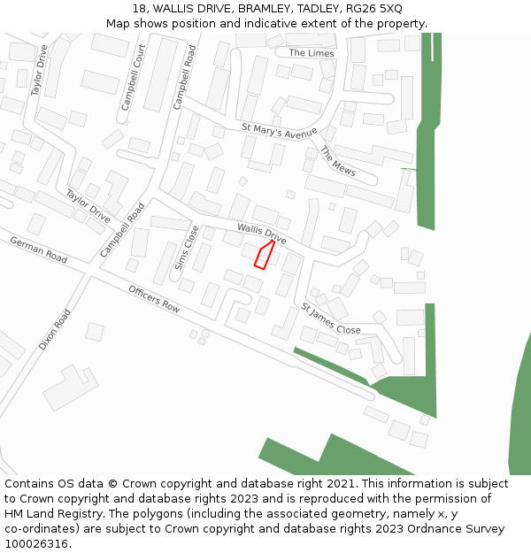 18, WALLIS DRIVE, BRAMLEY, TADLEY, RG26 5XQ: Location map and indicative extent of plot