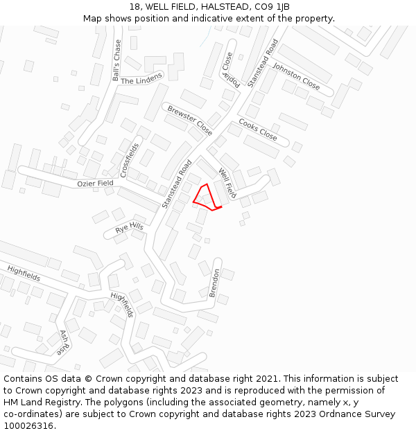 18, WELL FIELD, HALSTEAD, CO9 1JB: Location map and indicative extent of plot