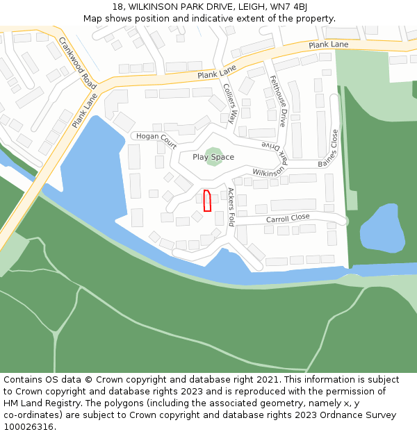 18, WILKINSON PARK DRIVE, LEIGH, WN7 4BJ: Location map and indicative extent of plot