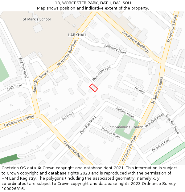 18, WORCESTER PARK, BATH, BA1 6QU: Location map and indicative extent of plot