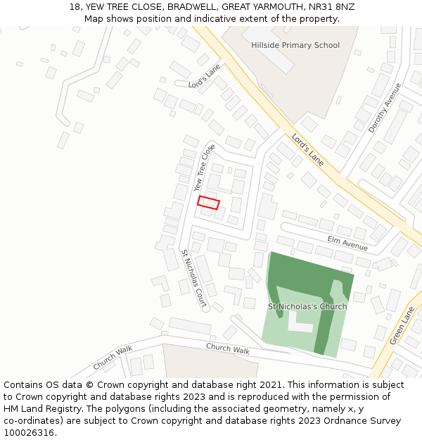 18, YEW TREE CLOSE, BRADWELL, GREAT YARMOUTH, NR31 8NZ: Location map and indicative extent of plot