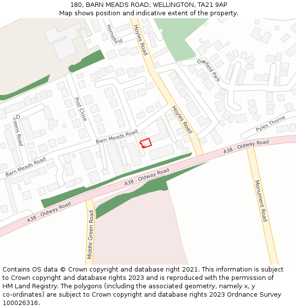 180, BARN MEADS ROAD, WELLINGTON, TA21 9AP: Location map and indicative extent of plot