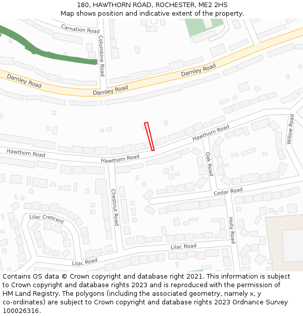 180, HAWTHORN ROAD, ROCHESTER, ME2 2HS: Location map and indicative extent of plot