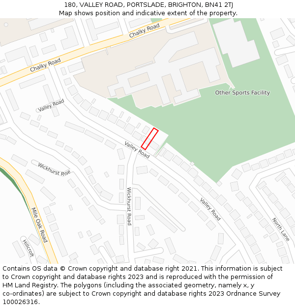 180, VALLEY ROAD, PORTSLADE, BRIGHTON, BN41 2TJ: Location map and indicative extent of plot