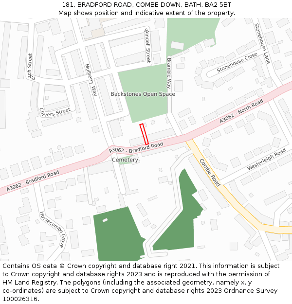 181, BRADFORD ROAD, COMBE DOWN, BATH, BA2 5BT: Location map and indicative extent of plot