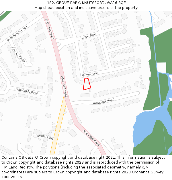 182, GROVE PARK, KNUTSFORD, WA16 8QE: Location map and indicative extent of plot