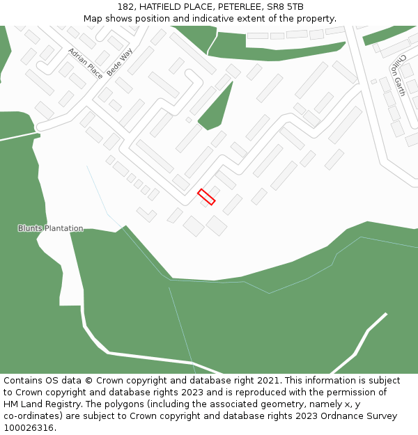 182, HATFIELD PLACE, PETERLEE, SR8 5TB: Location map and indicative extent of plot