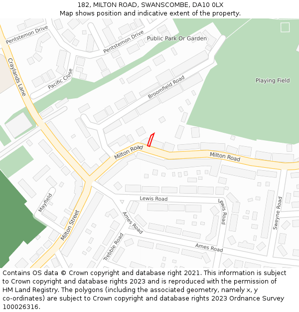 182, MILTON ROAD, SWANSCOMBE, DA10 0LX: Location map and indicative extent of plot