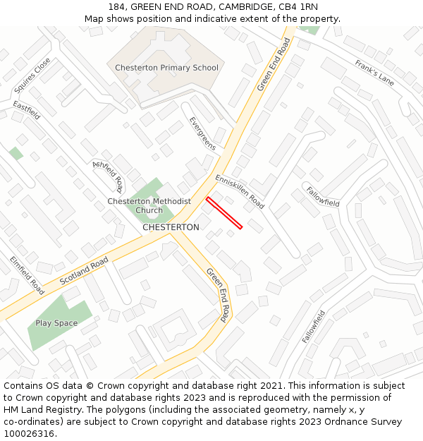 184, GREEN END ROAD, CAMBRIDGE, CB4 1RN: Location map and indicative extent of plot