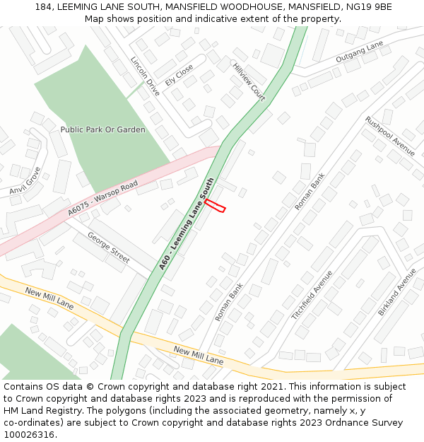 184, LEEMING LANE SOUTH, MANSFIELD WOODHOUSE, MANSFIELD, NG19 9BE: Location map and indicative extent of plot