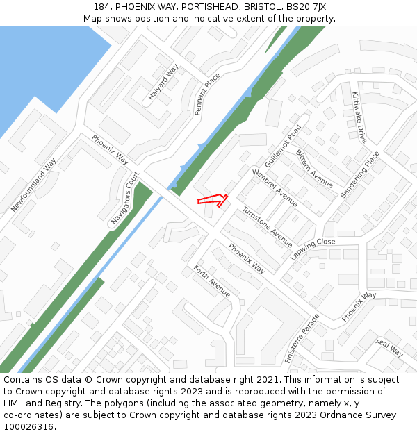 184, PHOENIX WAY, PORTISHEAD, BRISTOL, BS20 7JX: Location map and indicative extent of plot