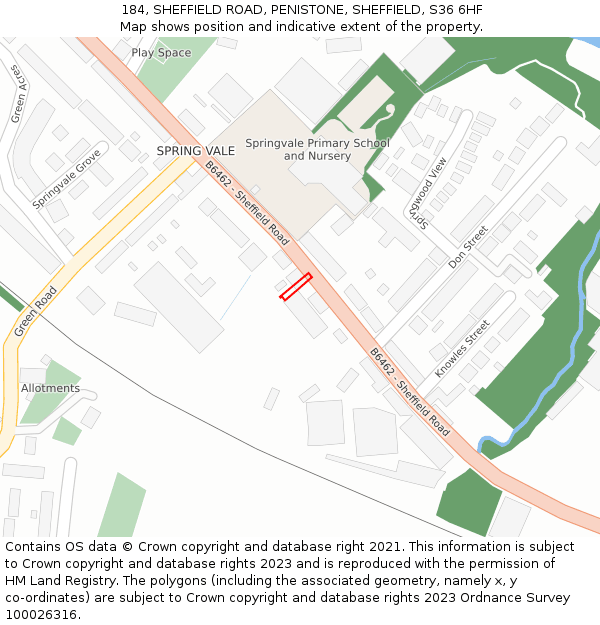 184, SHEFFIELD ROAD, PENISTONE, SHEFFIELD, S36 6HF: Location map and indicative extent of plot