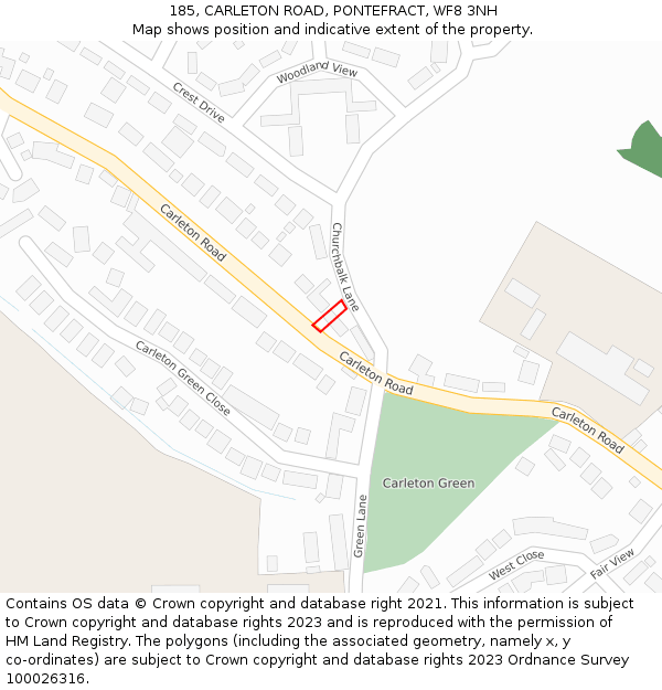 185, CARLETON ROAD, PONTEFRACT, WF8 3NH: Location map and indicative extent of plot
