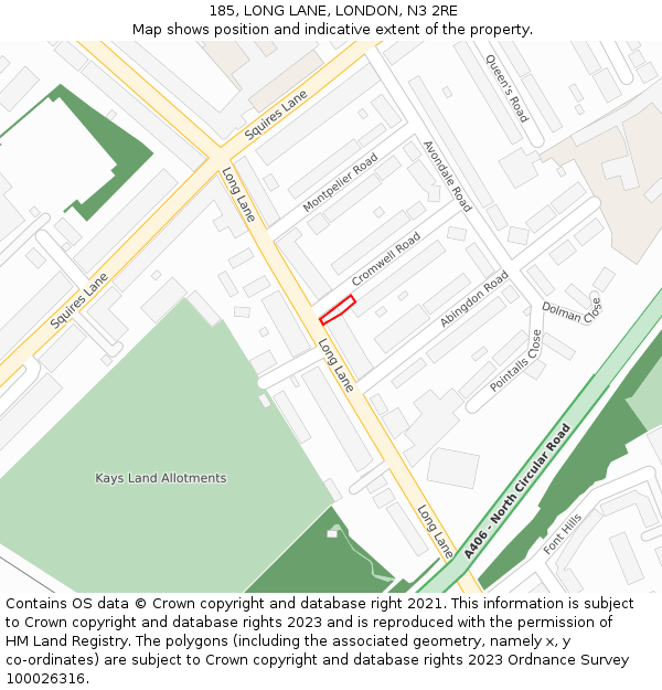 185, LONG LANE, LONDON, N3 2RE: Location map and indicative extent of plot