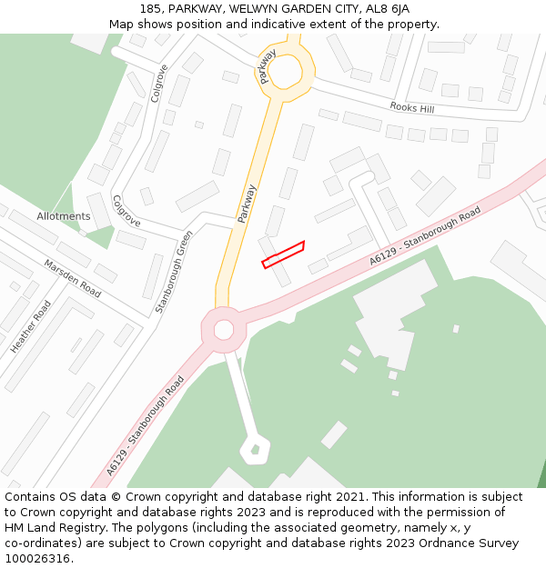 185, PARKWAY, WELWYN GARDEN CITY, AL8 6JA: Location map and indicative extent of plot