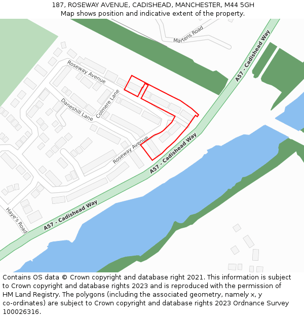 187, ROSEWAY AVENUE, CADISHEAD, MANCHESTER, M44 5GH: Location map and indicative extent of plot