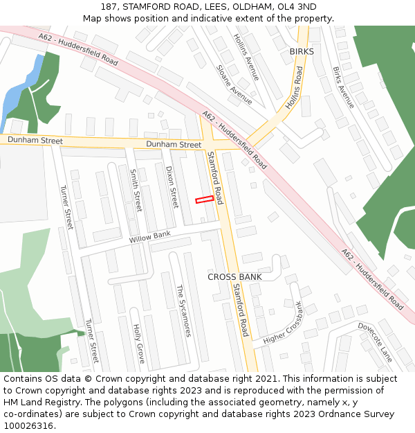 187, STAMFORD ROAD, LEES, OLDHAM, OL4 3ND: Location map and indicative extent of plot