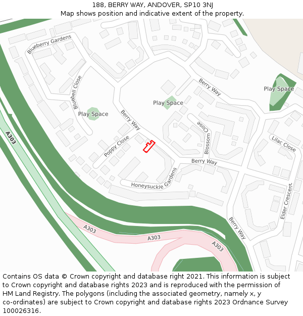 188, BERRY WAY, ANDOVER, SP10 3NJ: Location map and indicative extent of plot