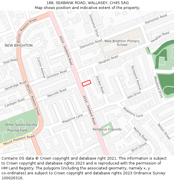188, SEABANK ROAD, WALLASEY, CH45 5AG: Location map and indicative extent of plot