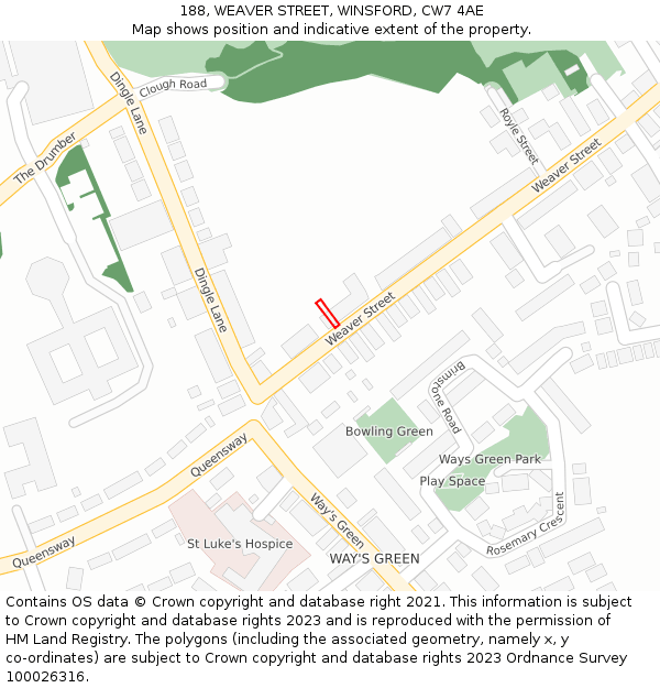 188, WEAVER STREET, WINSFORD, CW7 4AE: Location map and indicative extent of plot