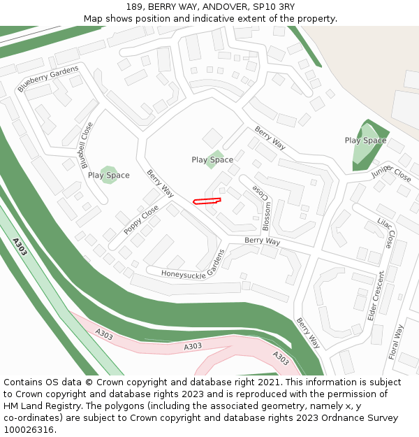 189, BERRY WAY, ANDOVER, SP10 3RY: Location map and indicative extent of plot