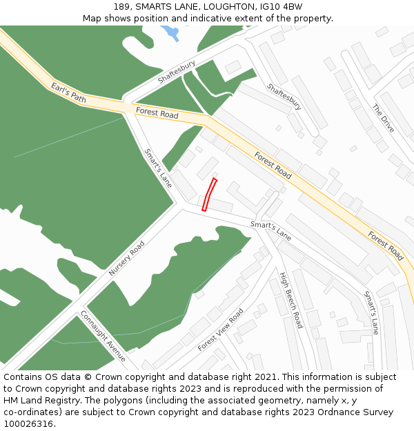 189, SMARTS LANE, LOUGHTON, IG10 4BW: Location map and indicative extent of plot