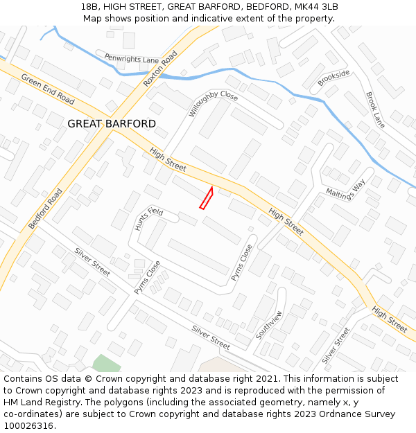 18B, HIGH STREET, GREAT BARFORD, BEDFORD, MK44 3LB: Location map and indicative extent of plot