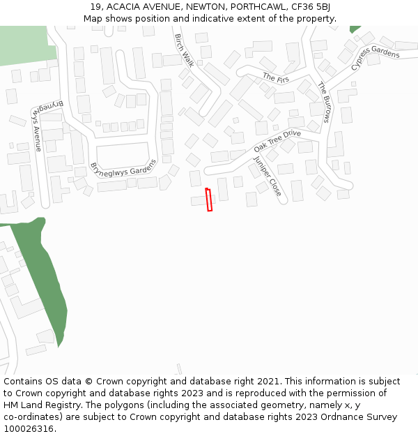 19, ACACIA AVENUE, NEWTON, PORTHCAWL, CF36 5BJ: Location map and indicative extent of plot