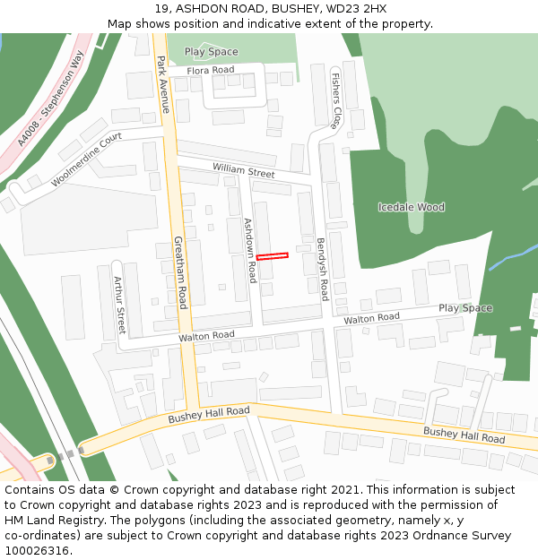 19, ASHDON ROAD, BUSHEY, WD23 2HX: Location map and indicative extent of plot