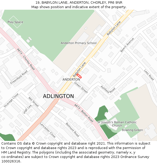 19, BABYLON LANE, ANDERTON, CHORLEY, PR6 9NR: Location map and indicative extent of plot