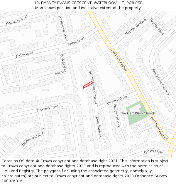 19, BARNEY EVANS CRESCENT, WATERLOOVILLE, PO8 8SR: Location map and indicative extent of plot
