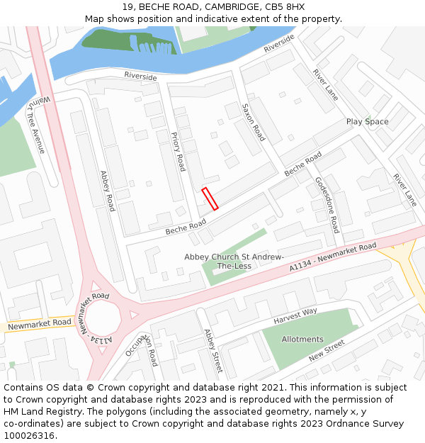 19, BECHE ROAD, CAMBRIDGE, CB5 8HX: Location map and indicative extent of plot