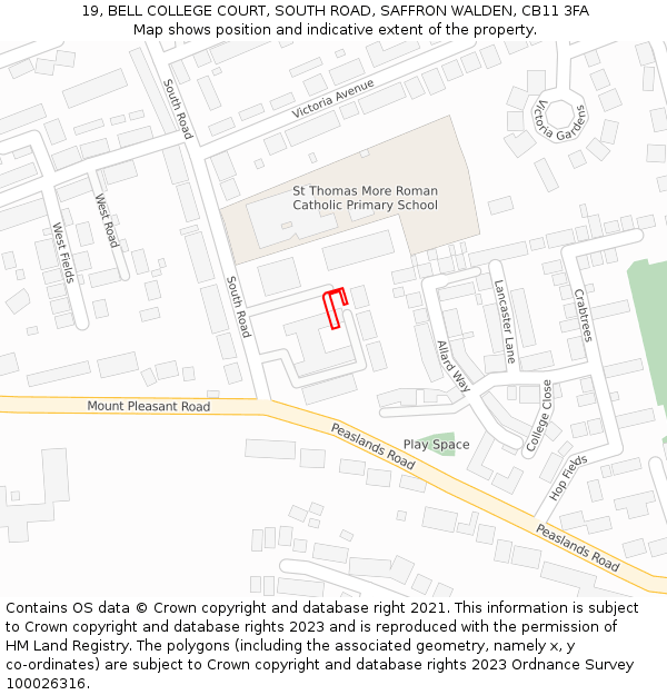 19, BELL COLLEGE COURT, SOUTH ROAD, SAFFRON WALDEN, CB11 3FA: Location map and indicative extent of plot