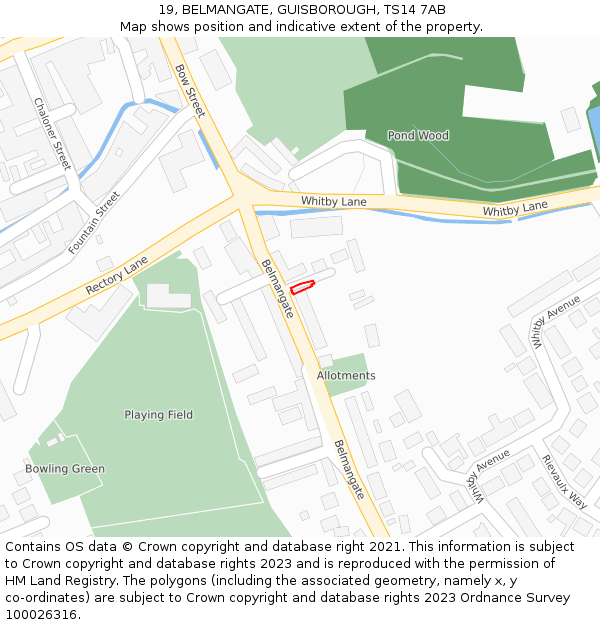 19, BELMANGATE, GUISBOROUGH, TS14 7AB: Location map and indicative extent of plot