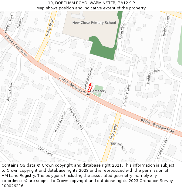 19, BOREHAM ROAD, WARMINSTER, BA12 9JP: Location map and indicative extent of plot